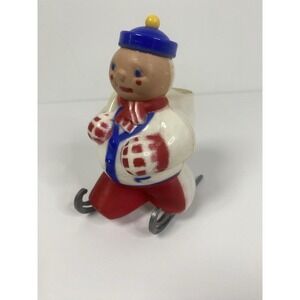 1950s Rosbro Jolly Snowman Skater Plastic Christmas Candy Container Vintage